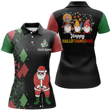 Load image into Gallery viewer, Happy Hallothanksmas Christmas Argyle Santa Playing Golf Womens Polo Shirt Funny Golf Tops LDT0594