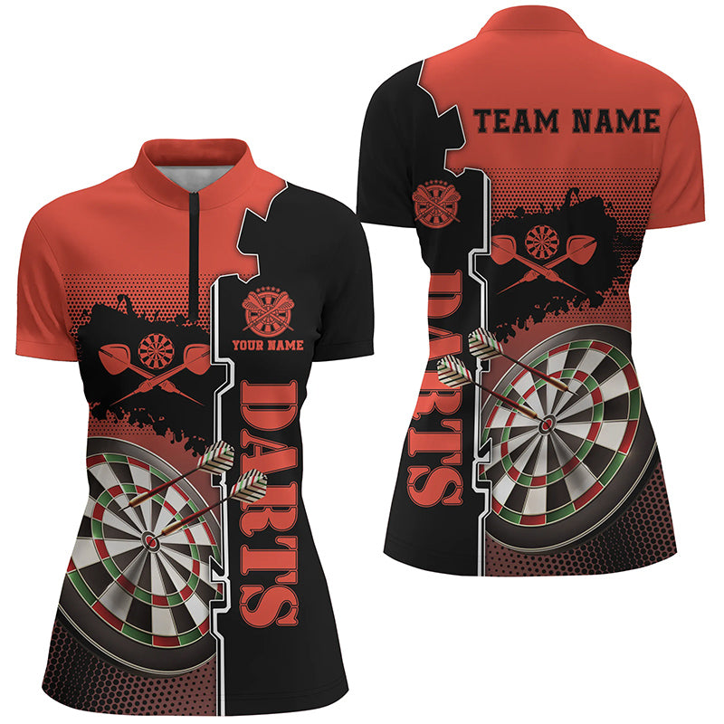 Personalized Red Black Darts Quarter Zip Shirt Custom Darts Shirt For Women Dart Jerseys LDT1294