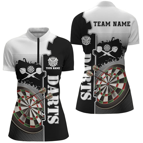 Personalized White Black Darts Quarter Zip Shirt Custom Darts Shirt For Women Darts Jersey LDT1295