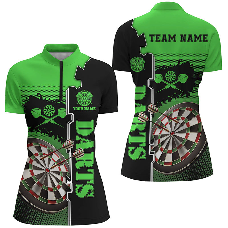 Personalized Green Black Darts Quarter Zip Shirt Custom Darts Shirt For Women Darts Jersey LDT1296