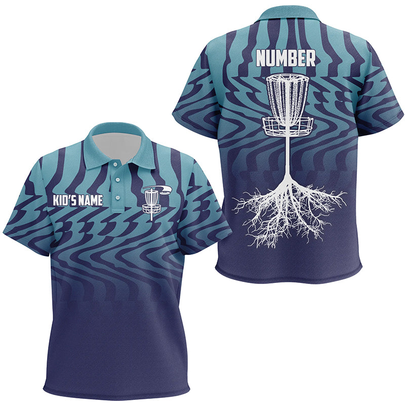 Gradient Light & Dark Blue Personalized Kids Disc Golf Polo Shirts, Unisex Cool Golf Gifts For Kid LDT0283