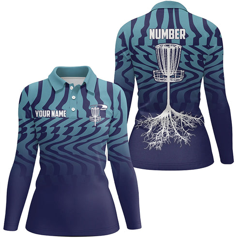 Gradient Light & Dark Blue Personalized Disc Golf Polo Shirts Cool Golf Gifts For Women LDT0283