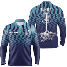 Load image into Gallery viewer, Gradient Light &amp; Dark Blue Mens Personalized Disc Golf Polo Shirts Cool Golf Gifts For Men LDT0283