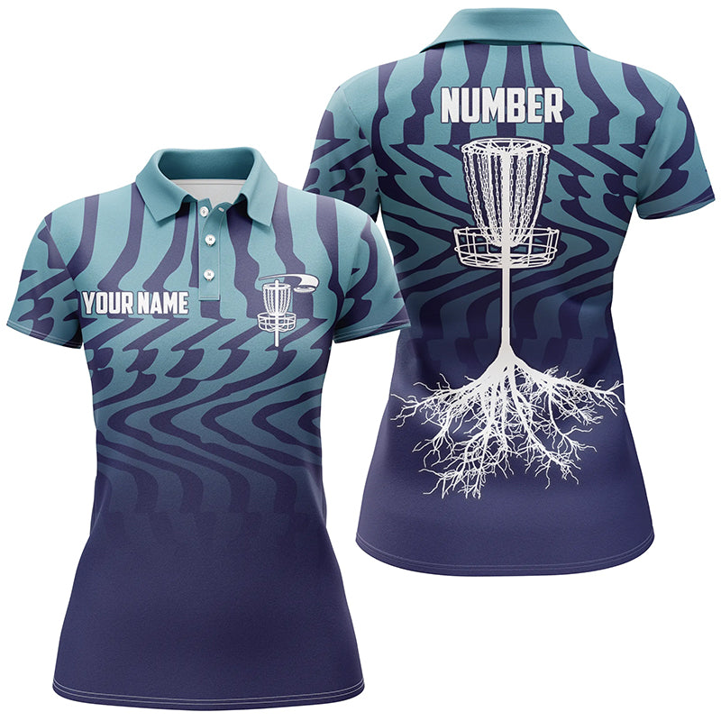 Gradient Light & Dark Blue Personalized Disc Golf Polo Shirts Cool Golf Gifts For Women LDT0283