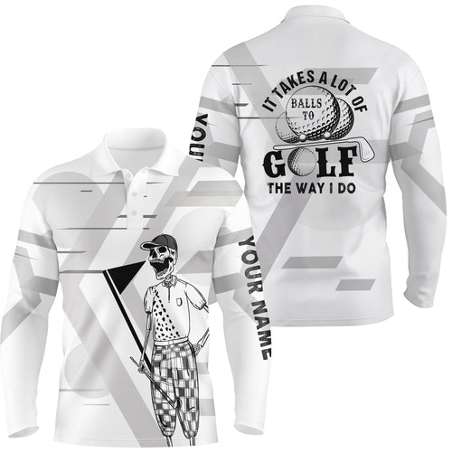 Mens Black & White Skull Golf Polo Shirts Custom Name Crazy Polo Golf Gifts For Men LDT0294