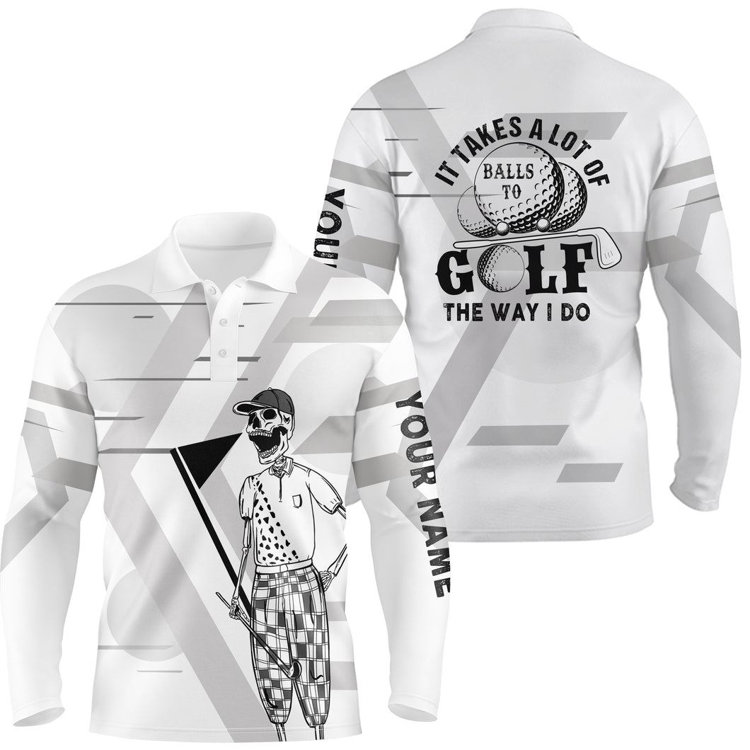 Mens Black & White Skull Golf Polo Shirts Custom Name Crazy Polo Golf Gifts For Men LDT0294