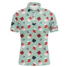 Load image into Gallery viewer, Christmas Pattern With Gifts And Santa Golf Men Polo Shirts Light Green Golf Shirts For Men LDT0612