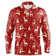 Load image into Gallery viewer, Deer In The Forest Mens Christmas Red Golf Shirts Custom Golf Shirts For Men Golf Gifts LDT0617