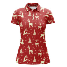 Load image into Gallery viewer, Deer In The Forest Womens Christmas Red Golf Shirts Custom Golf Shirts For Women Golf Gifts LDT0617