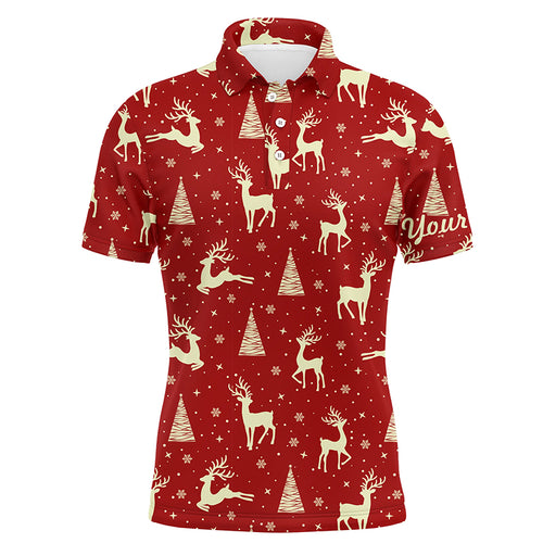 Deer In The Forest Mens Christmas Red Golf Shirts Custom Golf Shirts For Men Golf Gifts LDT0617