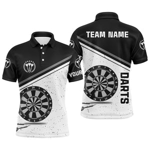 Black White Grunge Darts Men Polo Shirt With Name Custom Men Darts Shirts Dart Jersey LDT0626