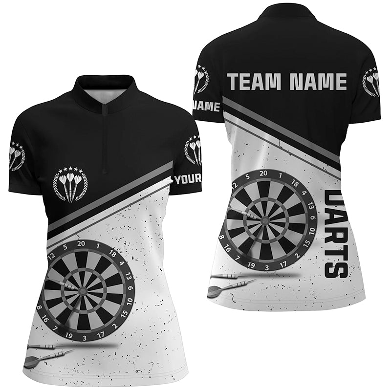 Black White Grunge Dart Quarter Zip Shirt With Name Custom Women Darts Shirt Dart Jersey LDT0626