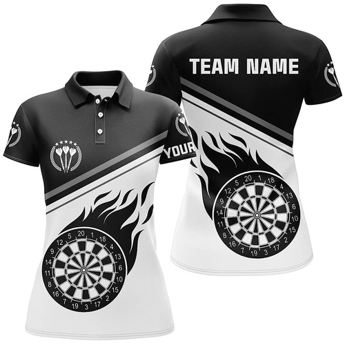 Black White Flame Darts Polo Shirt With Name Custom Darts Shirt For Women Dart Jersey LDT0627