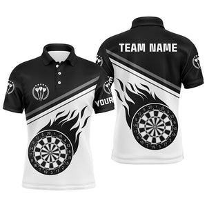 Black White Flame Darts Men Polo Shirt With Name Custom Darts Shirt For Men Dart Jersey LDT0627