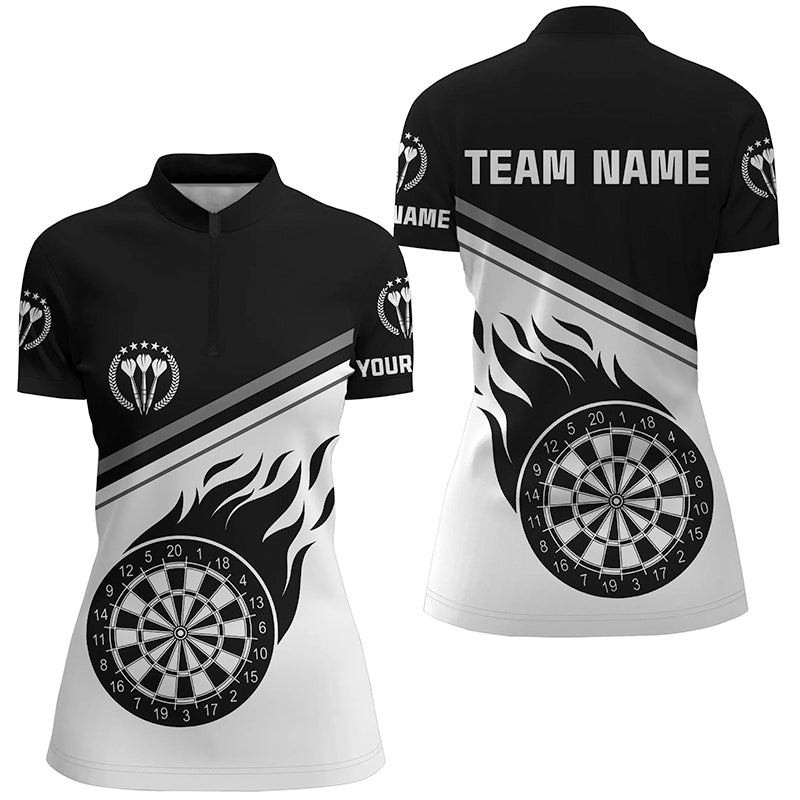 Black White Flame Dart Quarter-Zip Shirt With Name Custom Dart Shirt For Women Dart Jersey LDT0627