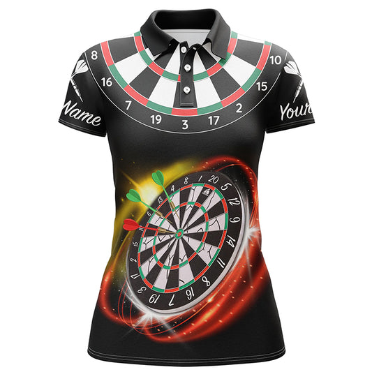 Personalized Red Black Womens Darts Polo Shirt Custom Name Cool Darts Jersey For Women LDT0351