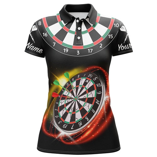 Personalized Red Black Womens Darts Polo Shirt Custom Name Cool Darts Jersey For Women LDT0351