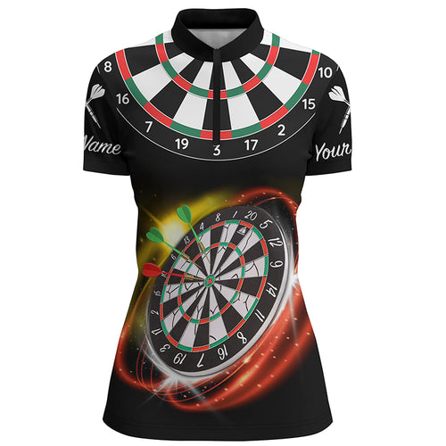 Personalized Red Black Darts Quarter Zip Shirt Custom Name Cool Dart Jersey For Women LDT0351