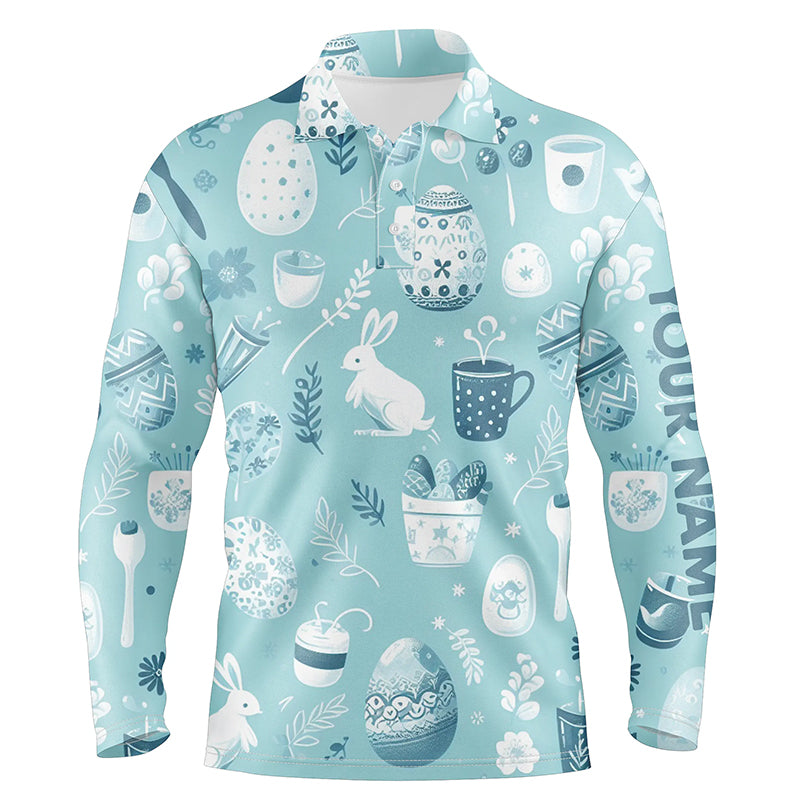 Blue Funny Easter Eggs & Bunnies Mens Golf Polo Shirt Custom Easter Day Golf Tops For Men LDT1334