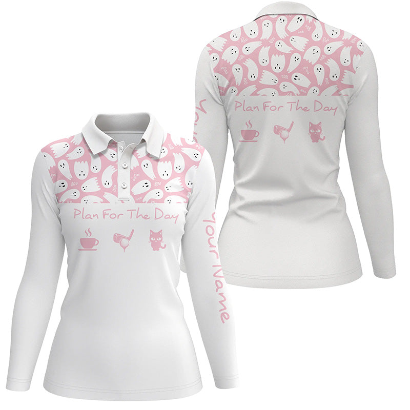 Pink Halloween Womens Golf Polo Shirt Cute Ghost Golf Shirts For Women, Cute Golf Gifts For Halloween LDT0126