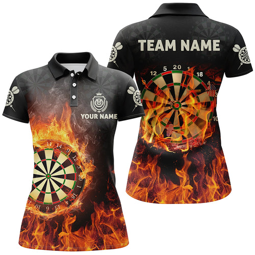 Personalized Flame Usa Darts Polo Shirt Custom Fire Patriotic Darts Jersey For Women LDT0689