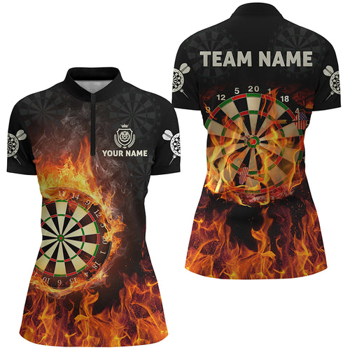 Personalized Flame Usa Darts Quarter-zip Shirt Custom Fire Patriotic Dart Jersey For Women LDT0689