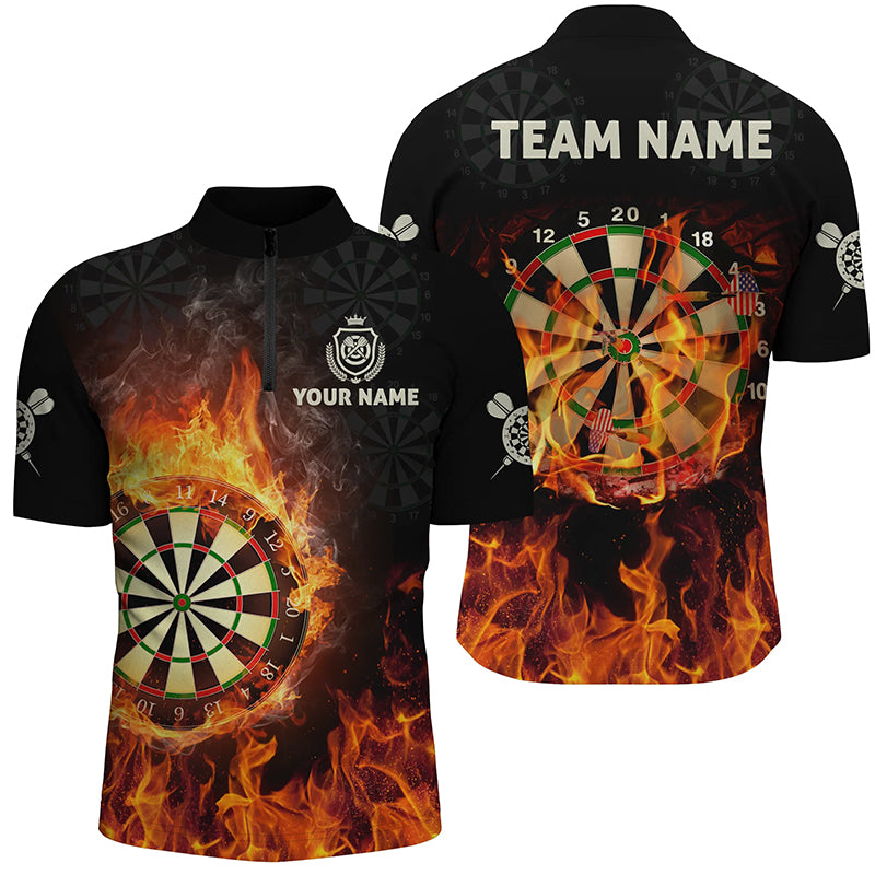 Personalized Flame Usa Darts Quarter-zip Shirt Custom Fire Patriotic Darts Jersey For Men LDT0689