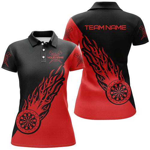 Personalized Red Black Flame Darts Polo Shirt Custom Darts Shirt For Women Dart Jersey LDT0697