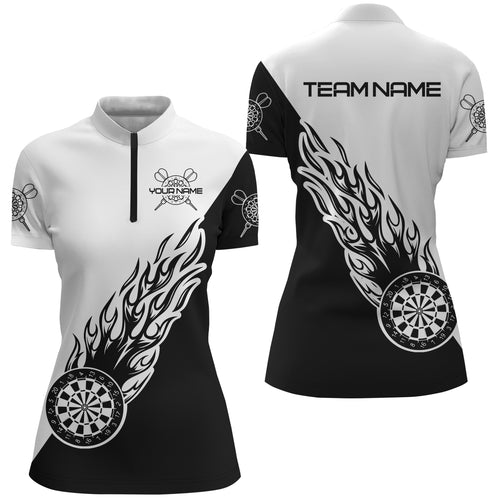 Personalized Black White Flame Darts Quarter Zip Shirt Custom Women Dart Shirt Dart Jersey LDT0698