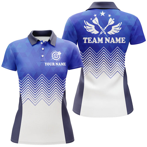 Darts Wings Blue White Abstract Pattern Polo Shirt Customized Darts Jersey For Women LDT0397