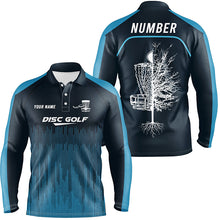 Load image into Gallery viewer, Sporty Light Dark Blue Design Mens Disc Golf Polo Shirts Custom Cool Disc Golf Shirts For Men LDT0403