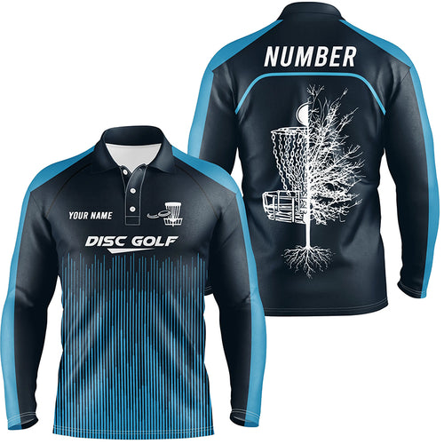 Sporty Light Dark Blue Design Mens Disc Golf Polo Shirts Custom Cool Disc Golf Shirts For Men LDT0403