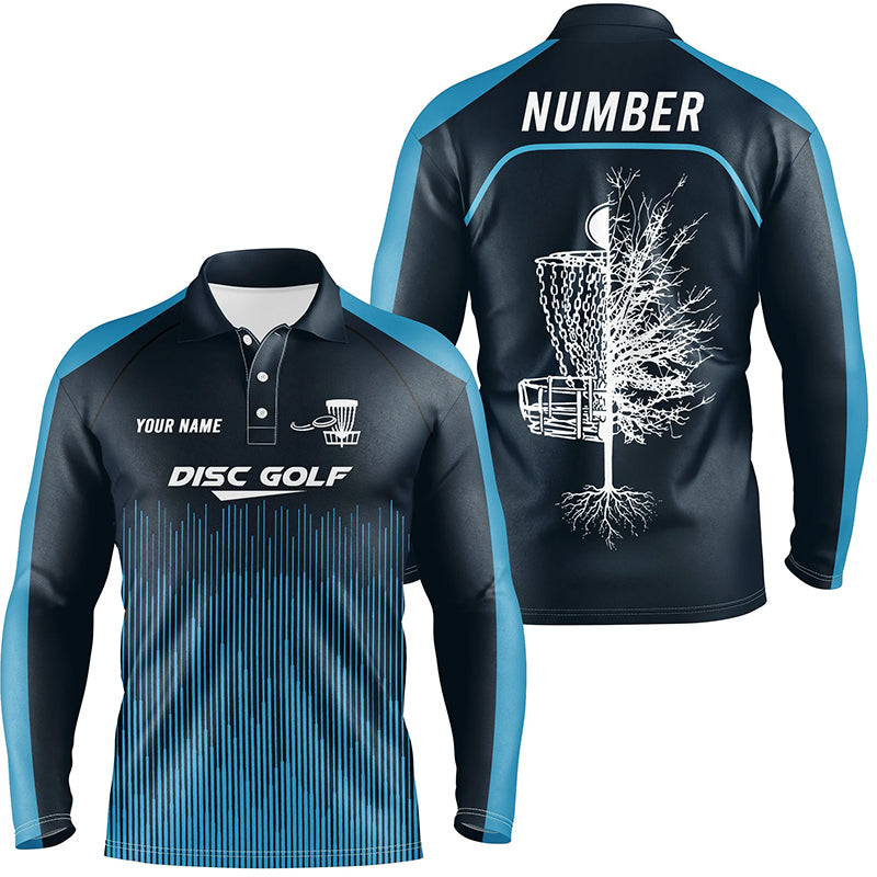 Sporty Light Dark Blue Design Mens Disc Golf Polo Shirts Custom Cool Disc Golf Shirts For Men LDT0403