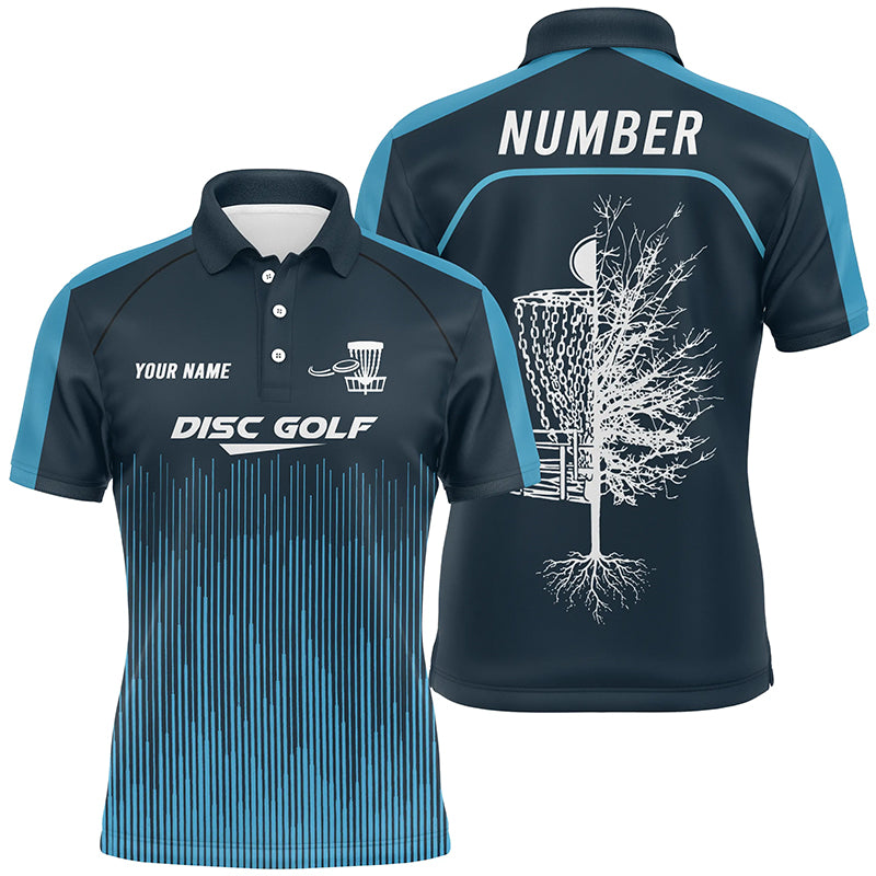 Sporty Light Dark Blue Design Mens Disc Golf Polo Shirts Custom Cool Disc Golf Shirts For Men LDT0403