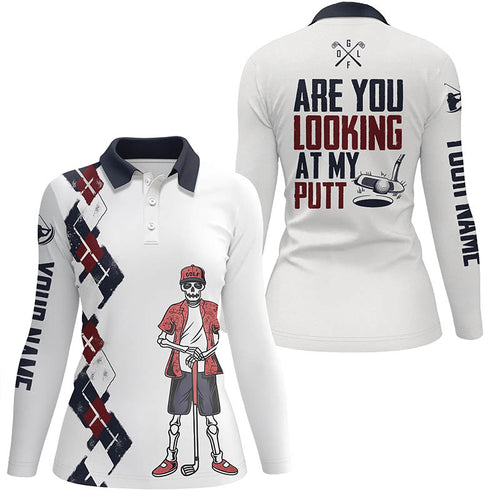 Personalized Funny Golf Shirts For Women, Argyle Skull Womens Golf Shirts, Crazy Golf Gifts LDT0146