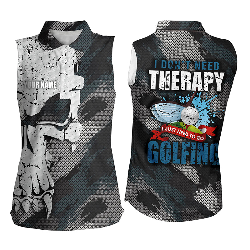 I Don't Need Therapy Abstract Skull Grunge Sleeveless Golf Polo Shirts Scary Golf Shirts For Women LDT0411