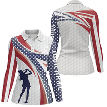 Load image into Gallery viewer, American Flag Golf Pattern Polo Shirts Custom Patriotic Golf Shirts For Women Golf Gifts LDT0414