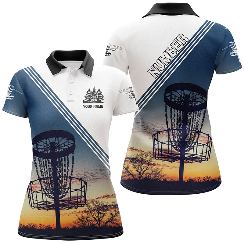 Sunset Personalized Disc Golf Polo Shirt Custom Disc Golf Shirts For Women Disc Golf Basket LDT0947