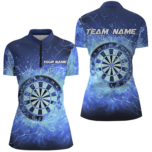 Blue Fire & Water Dartboard Custom Womens Darts Quarter Zip Shirt Darts Jersey For Women LDT1359