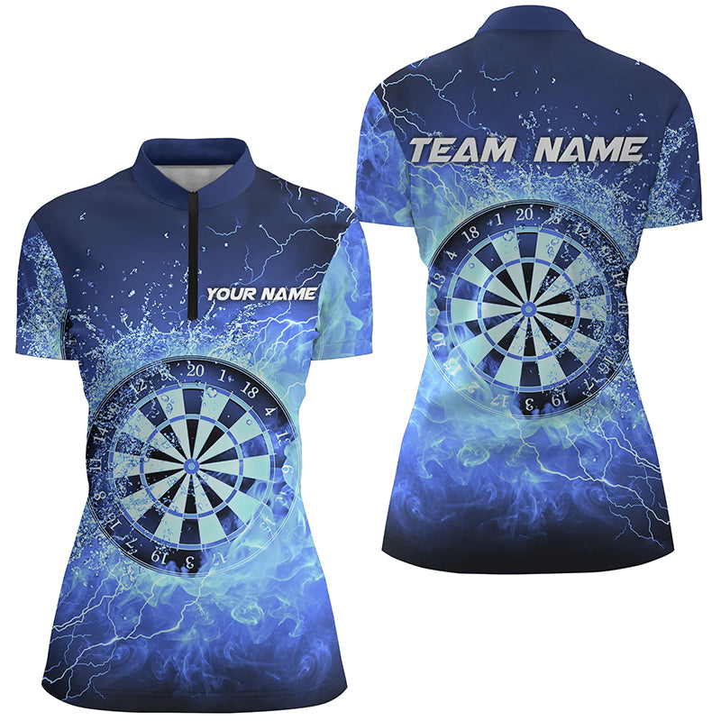 Blue Fire & Water Dartboard Custom Womens Darts Quarter Zip Shirt Darts Jersey For Women LDT1359