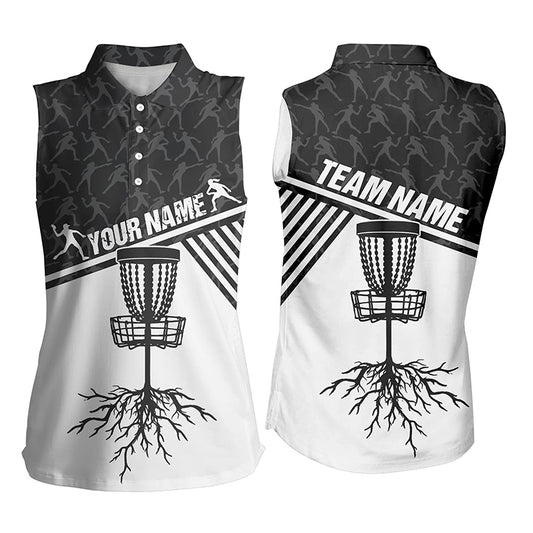 Customized Disc Golf Cross Black White Women Sleeveless Polo Shirt Disc Golf Tops For Women Golf Gift LDT0722