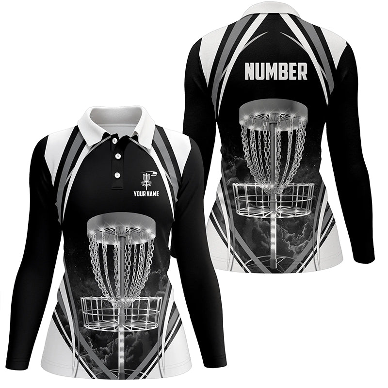 Black And White Womens Disc Golf Polo Shirts Custom Disc Golf Shirts For Women Cool Golf Gift LDT0170