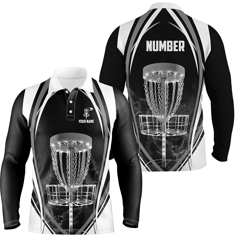 Black And White Mens Disc Golf Polo Shirts Customized Disc Golf Shirts For Men, Cool Golf Gifts LDT0170
