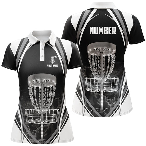 Black And White Womens Disc Golf Polo Shirts Custom Disc Golf Shirts For Women Cool Golf Gift LDT0170