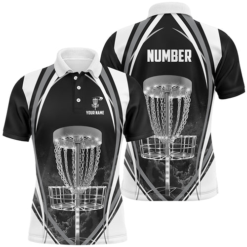 Black And White Mens Disc Golf Polo Shirts Customized Disc Golf Shirts For Men, Cool Golf Gifts LDT0170
