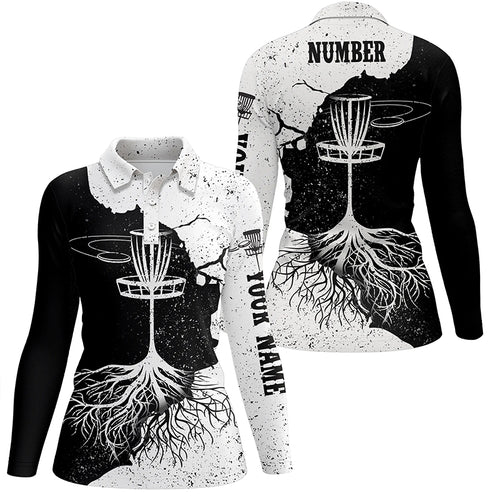 Womens Disc Golf Polo Shirt Custom Black & White Disc Golf Shirts For Women Disc Golf Gifts LDT0731