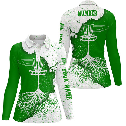 Womens Disc Golf Polo Shirt White & Green Custom Disc Golf Shirts For Women Disc Golf Gifts LDT0732