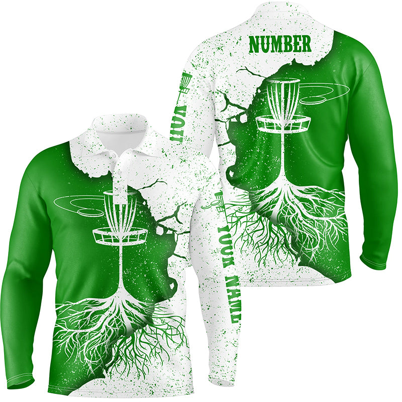 Mens Disc Golf Polo Shirt White & Green Custom Disc Golf Shirts For Men Disc Golf Gifts LDT0732