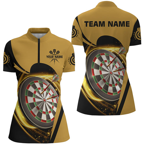 Personalized Yellow Black Light Cool Darts Quarter Zip Shirt Custom Darts Jersey For Women LDT0736