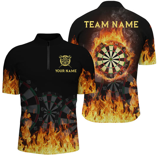 Personalized 3D Fire Flame Darts Quarter-zip Shirt Custom Cool Darts Team Jersey For Men LDT0739